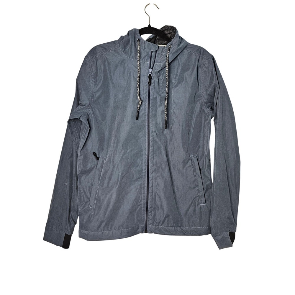 Marine Layer Taped Seam Gray Blue Windbreaker Jacket Women Small Hooded Outdoor